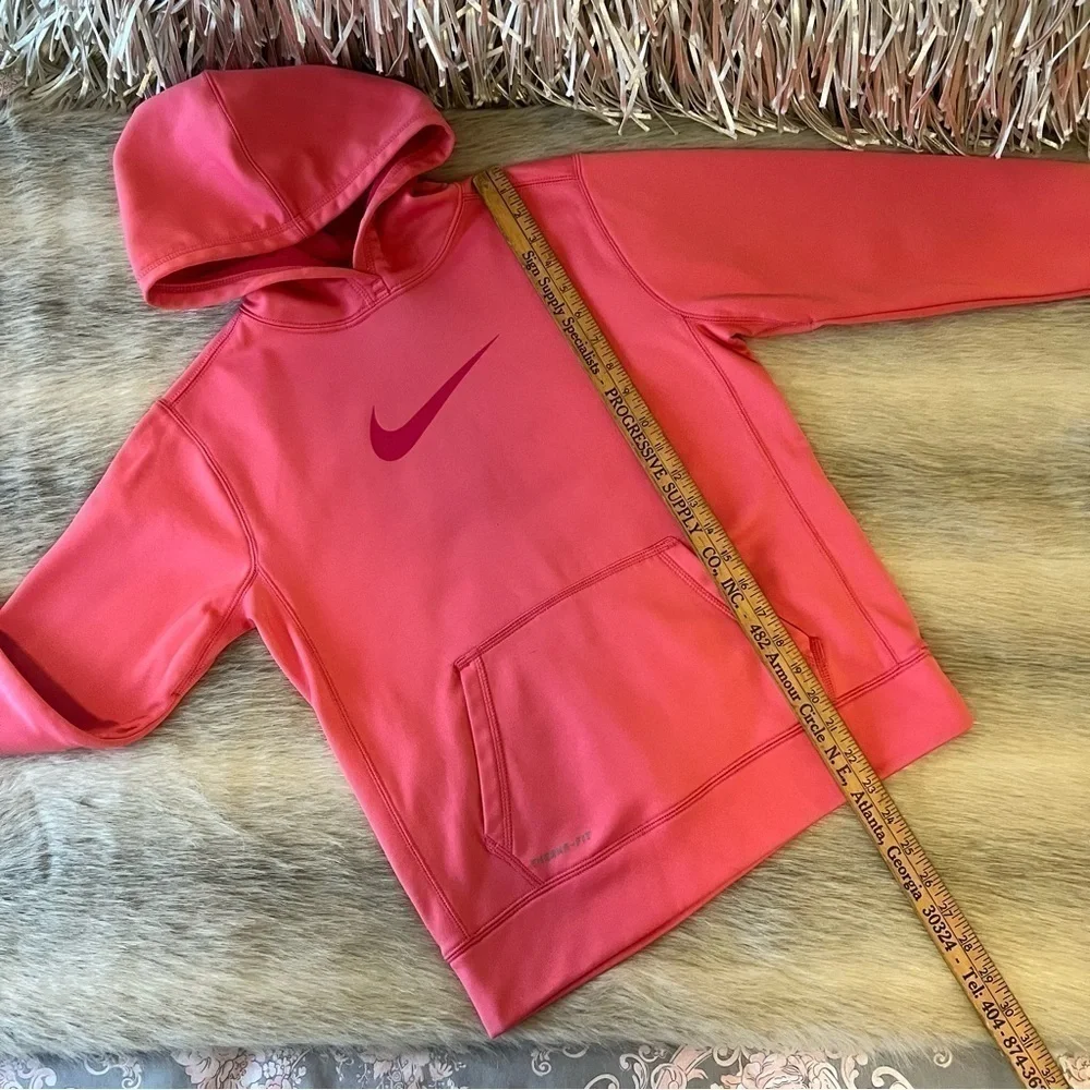 NIKE Hoodie Pink Swoosh Long Sleeve THERMA FIT Comfy L Fleece Lined